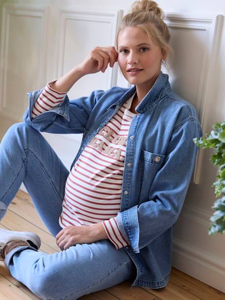 Jeansbluse für Schwangerschaft und Stillzeit Denim brut 