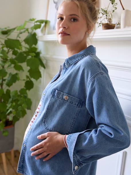 Jeansbluse für Schwangerschaft und Stillzeit Denim brut 