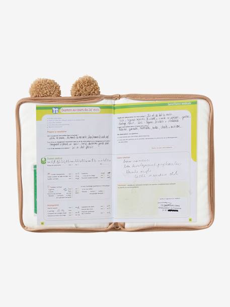 Protège carnet de santé sherpa beige+noix de pécan+rose imprimé 