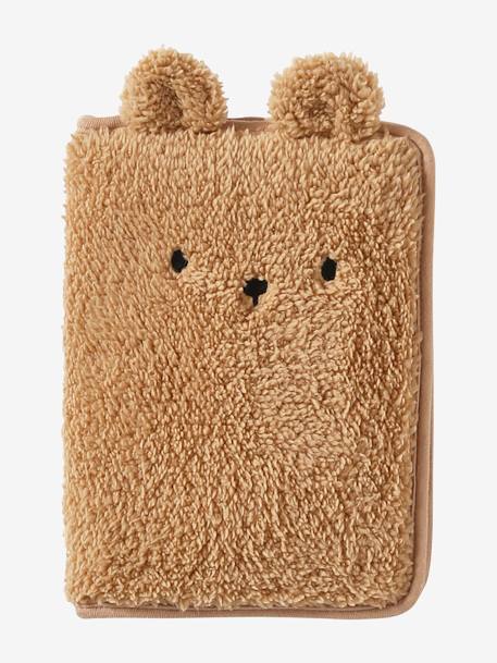 Protège carnet de santé sherpa beige+noix de pécan+rose imprimé 