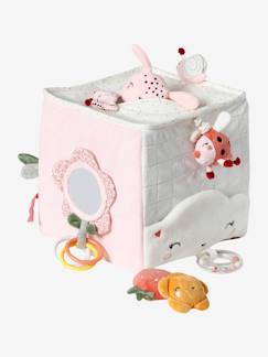Jouet-Premier âge-Doudous, peluches et jouets en tissu-Grand cube d'activités en tissu PAYS ROSE