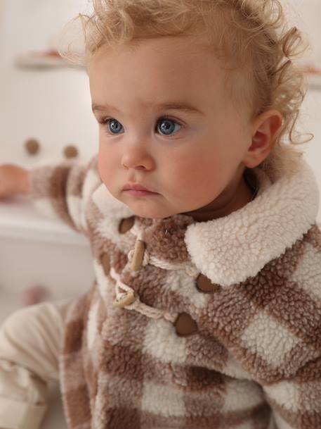 Manteau en fausse fourrure bébé à carreaux carreaux beige 