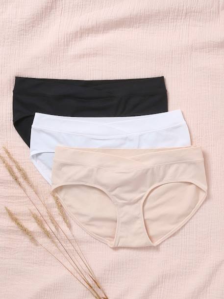 Lot de 3 shorties de grossesse sans coutures en microfibre noir+gris+blanc+rose pâle 