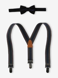 Garçon-Accessoires-Cravate, noeud papillon, ceinture-Coffret noeud papillon en velours et bretelles garçon