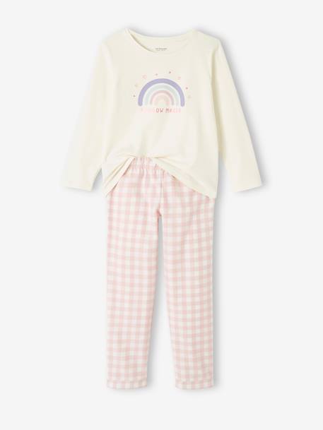Mädchen Schlafanzug mit Flanellhose, Regenbogen rosa 