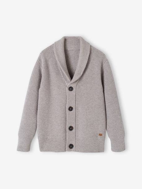 Gilet garçon en maille perlée gris chiné+MARINE 