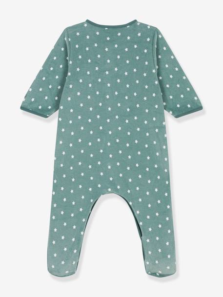 Baby Samt-Strampler mit Sternen PETIT BATEAU grün bedruckt 
