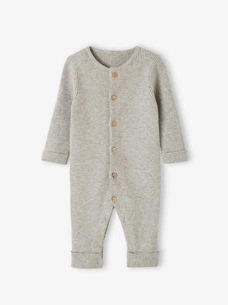 Combinaison en côtes bébé manches longues anthracite+beige chiné+gris chiné 