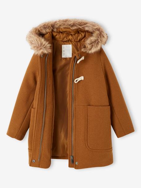 Mädchen Dufflecoat mit Kapuze & Knebelknöpfen camel+TINTENBLAU 