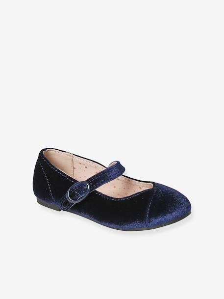 Ballerines velours brillant fille collection maternelle marine 