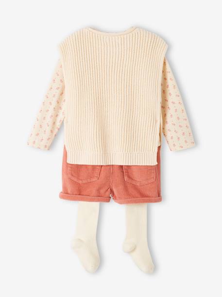 Mädchen Baby-Set: Shirt, Shorts, Pullunder & Strumpfhose altrosa 