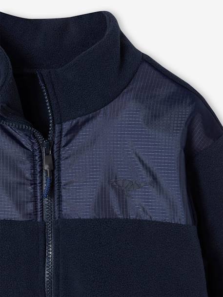 Jungen Fleecejacke mit Wal-Applikation marine+tannengrün 