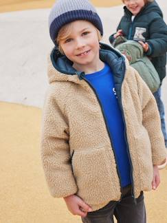 Garçon-Manteau, veste-Doudoune-Doudoune à capuche réversible garçon matelassée et sherpa