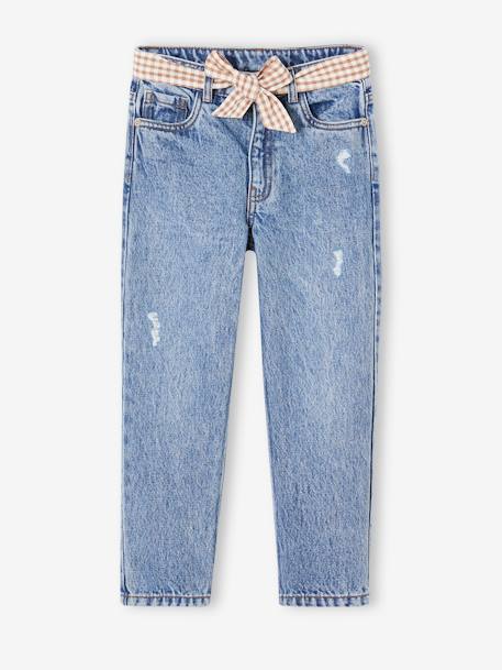 Mädchen Straight-Fit-Jeans mit Stoffgürtel WATERLESS stone 