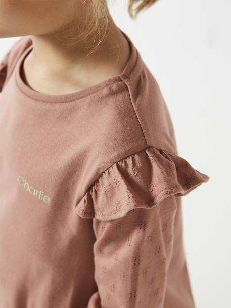 Tee-shirt volanté BASICS fille personnalisable bois de rose+écru+marine 