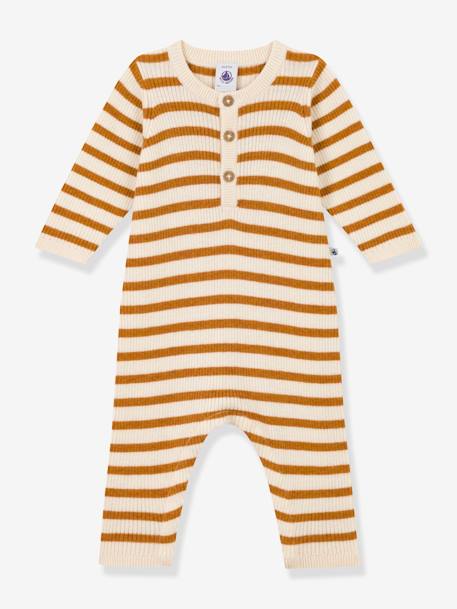 Baby Strickoverall mit Streifen PETIT BATEAU beige 