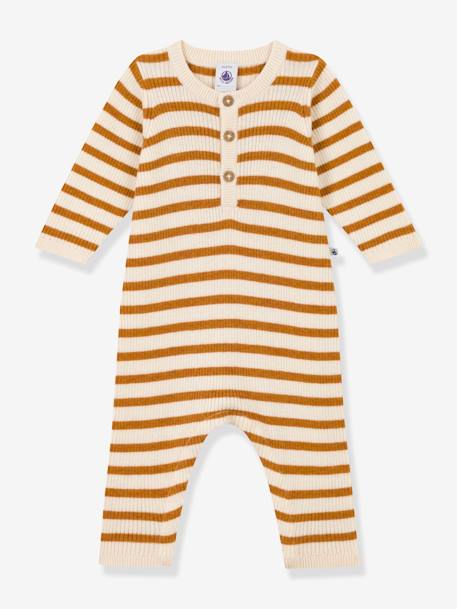 Combinaison rayée en tricot bébé PETIT BATEAU beige 