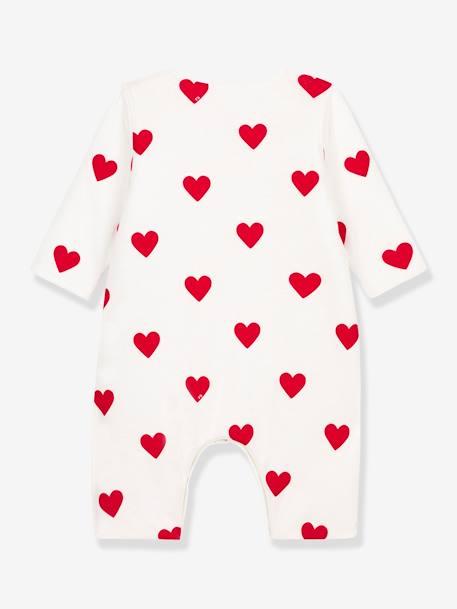 Combinaison longue cœurs rouges bébé en côte PETIT BATEAU blanc imprimé 