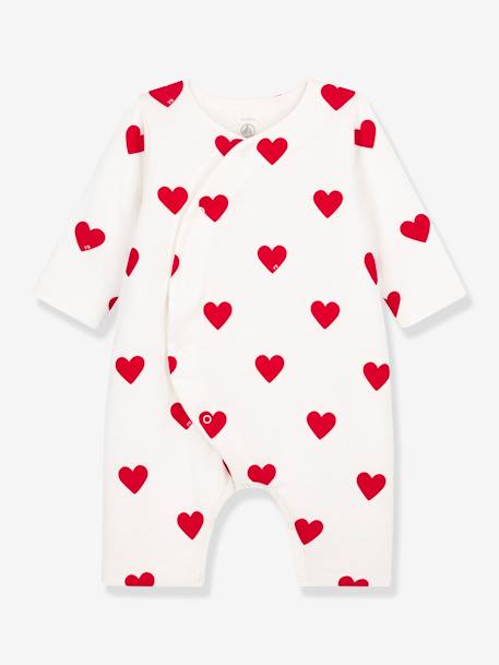 Combinaison longue cœurs rouges bébé en côte PETIT BATEAU blanc imprimé 