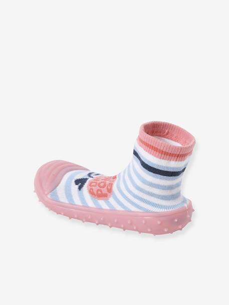 Chaussons chaussettes antidérapants enfant rayé bleu 