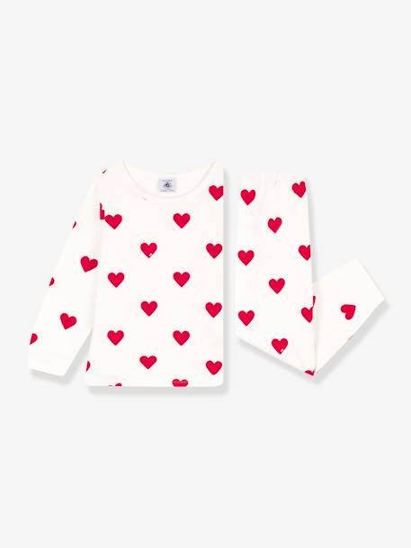Pyjama cœur petite fille/petit garçon en molleton PETIT BATEAU blanc imprimé 