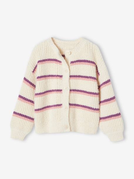 Gilet rayé en maille chenille fille curry+écru 