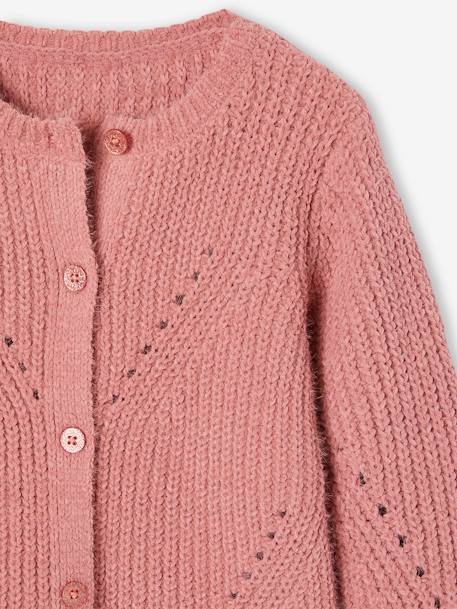 Mädchen Cardigan aus Chenille-Garn grün+rosenholz 