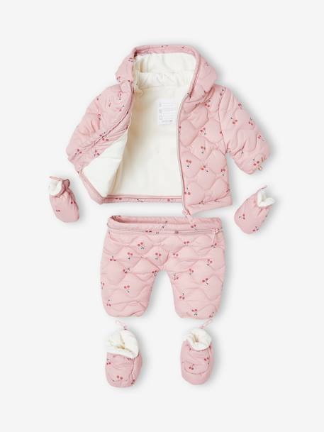 Combi-pilote avec moufles et chaussons bébé 2 en 1 mauve 