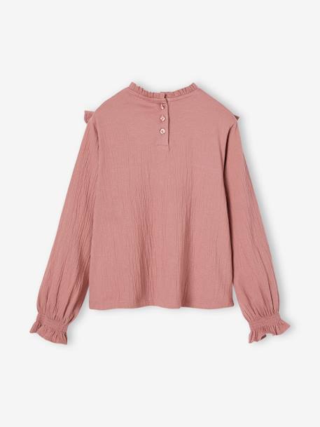 T-shirt blouse fantaisie fille maille texturée bois de rose 