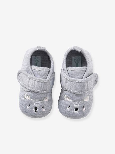 Baby Stoff-Krabbelschuhe mit Klett grau meliert 