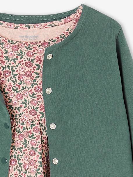 Ensemble fille cardigan et robe imprimée fleurs rose poudré 