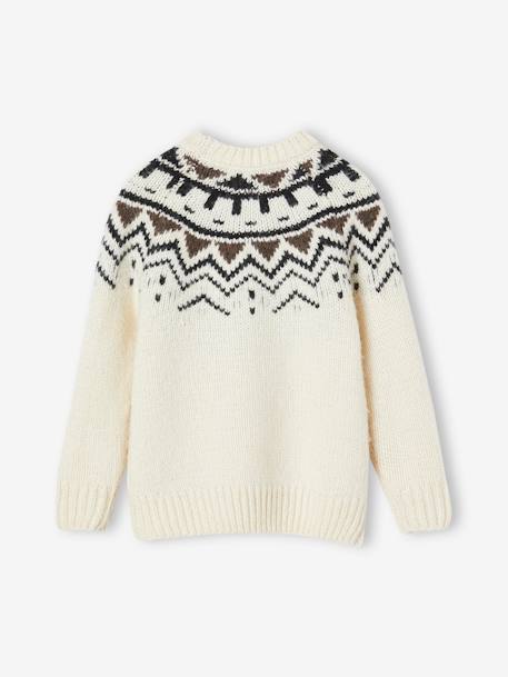 Pull jacquard col rond garçon beige 