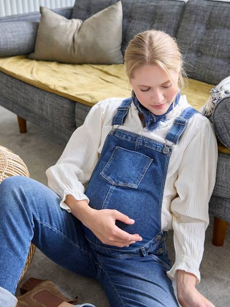 Salopette en jean coupe mom grossesse et allaitement denim brut+double stone 