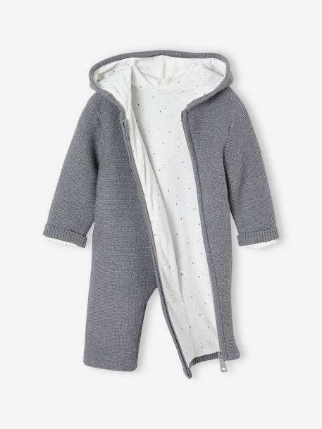 Combinaison doublé bébé naissance en tricot gris chiné 