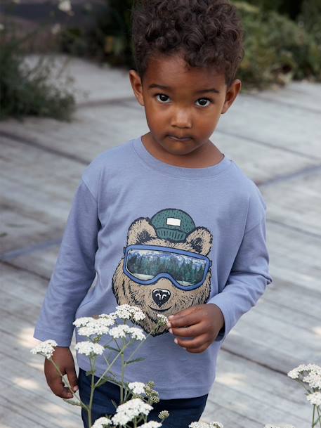 Jungen Shirt mit Recycling-Baumwolle blaugrau+pekannuss 