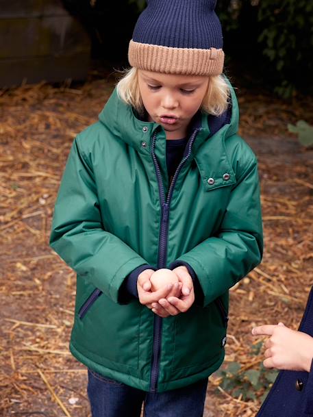 Parka à capuche doublée polaire garçon vert 