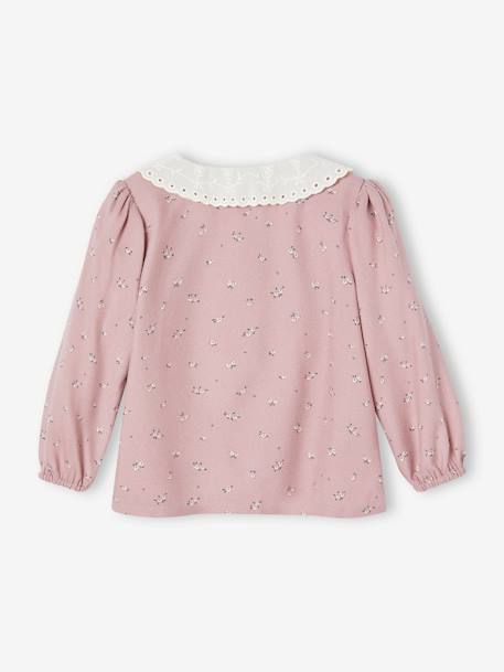 Blouse imprimée bébé col brodé vieux rose 