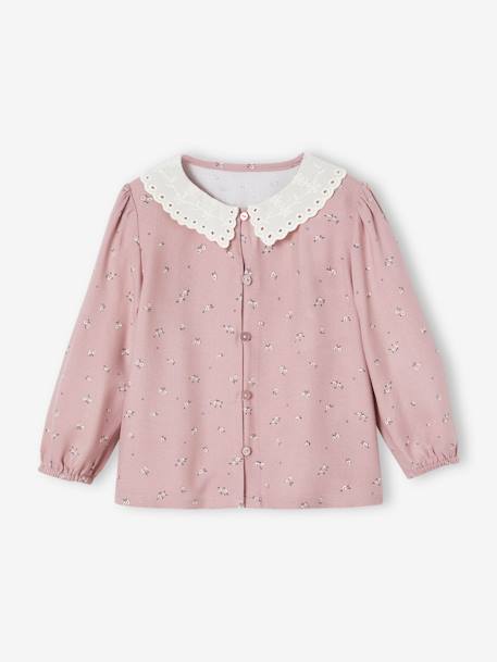 Blouse imprimée bébé col brodé vieux rose 