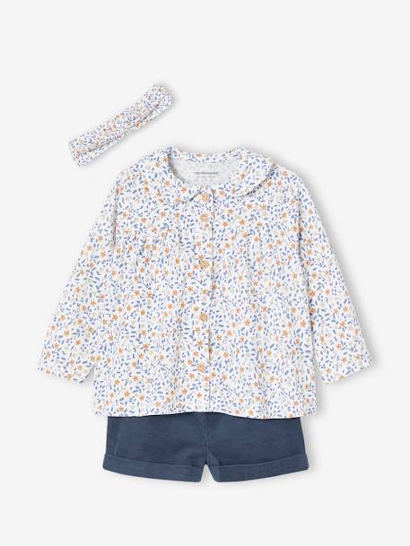 Mädchen Baby-Set: Shirt, Shorts & Haarband wollweiß 