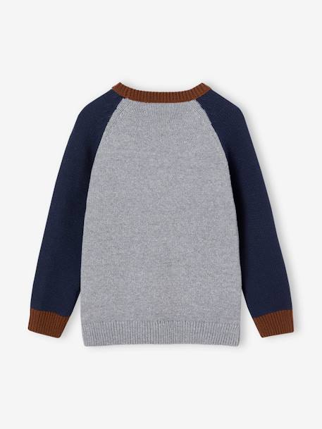 Pull jacquard ours garçon manches raglan gris chiné 