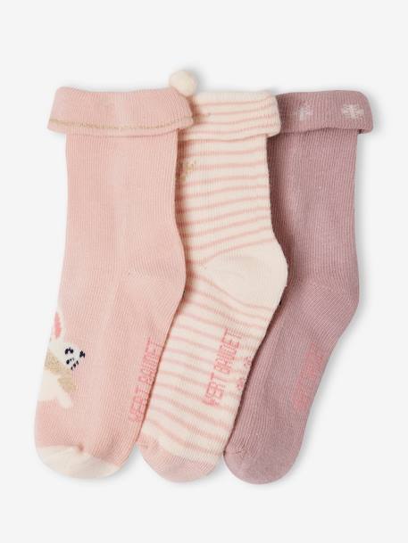 Coffret de Noël 3 paires de chaussettes bébé fille vieux rose 