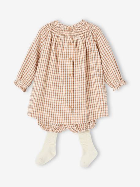 Mädchen Baby-Set: Kleid, Shorts & Strumpfhose nussfarben 