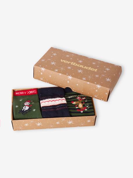 3er-Pack Weihnachtssocken im Geschenk-Set für Jungen tannengrün 