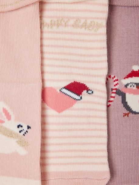 Coffret de Noël 3 paires de chaussettes bébé fille vieux rose 