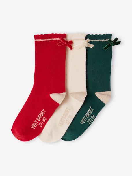 Coffret de Noël Girly Socks lot de 3 paires de chaussettes à noeud fille rouge 