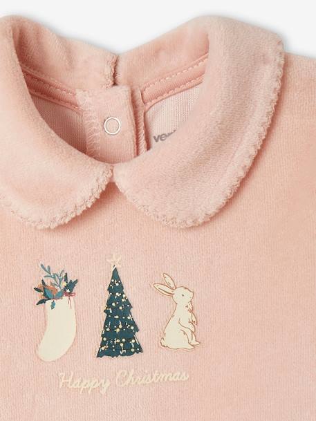 Weihnachtlicher Baby Samt-Pyjama Oeko-Tex puderrosa 