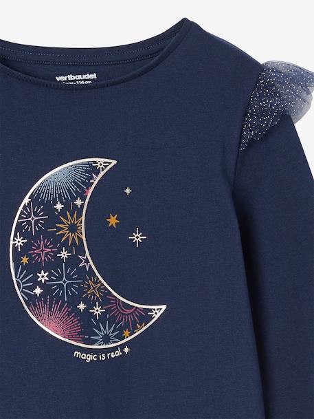 Tee-shirt de Noël motif lune irisé fille volants pailletés marine 