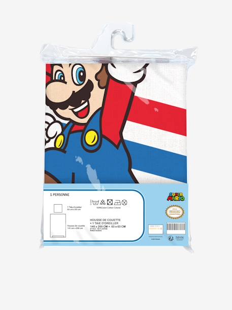 Parure housse de couette + taie d'oreiller enfant Super Mario® et Luigi blanc 
