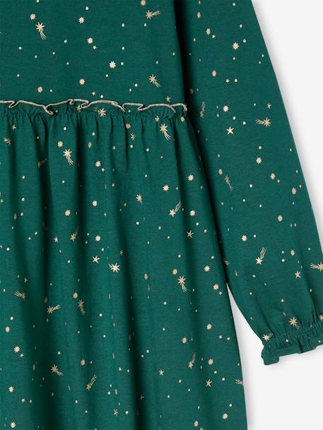 Robe de fête motifs étoiles irisés fille marine+rouge+vert 