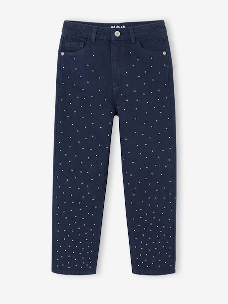 Pantalon Mom fit à strass fille marine 